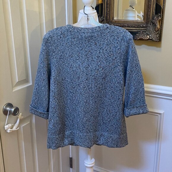 Christopher & Banks Size M Blue Gray Knit Sweater 3/4 Sleeves 3 Top Buttons - Picture 3 of 9